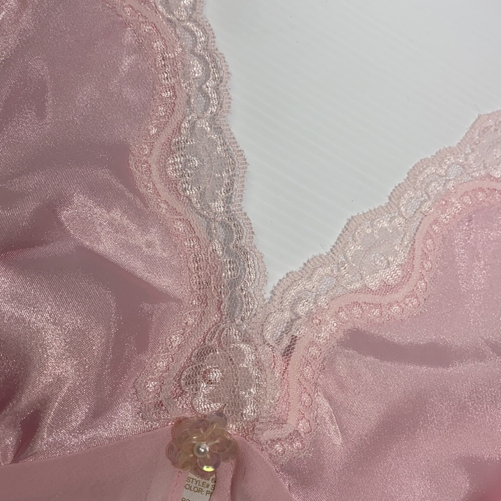 Sexy Silk Babydoll Nighty Romantic Sequins Embroidered Pink 80s 90s Y2K Lingerie - Picture 12 of 16